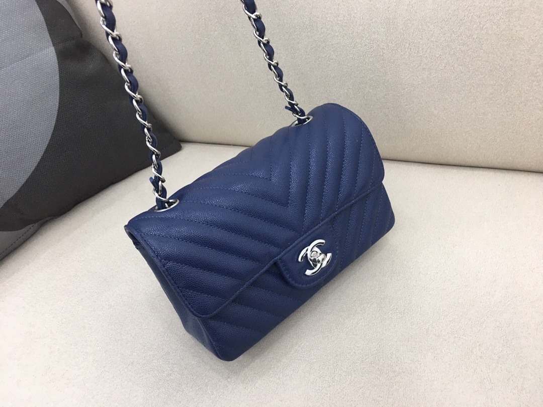 Small Classic Flap Caviar Bag A01116 Dark Blue/Silver